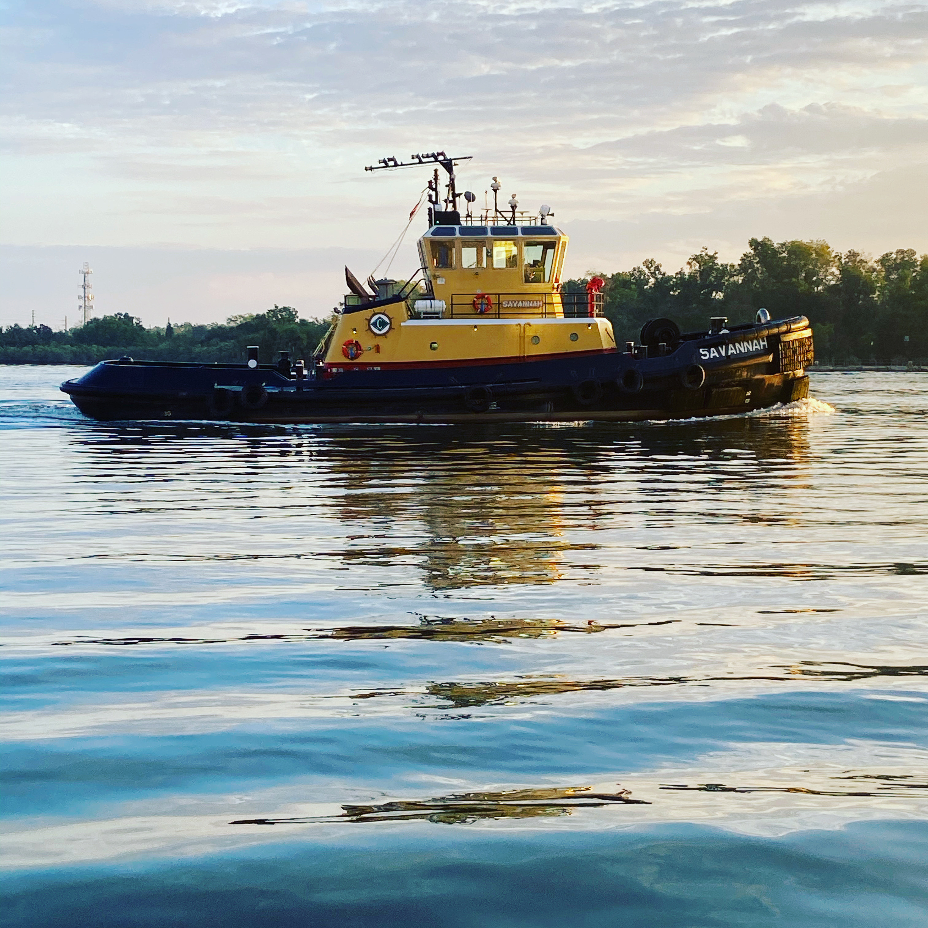 Savannah River and Savannah Port. Boats watching from River Street