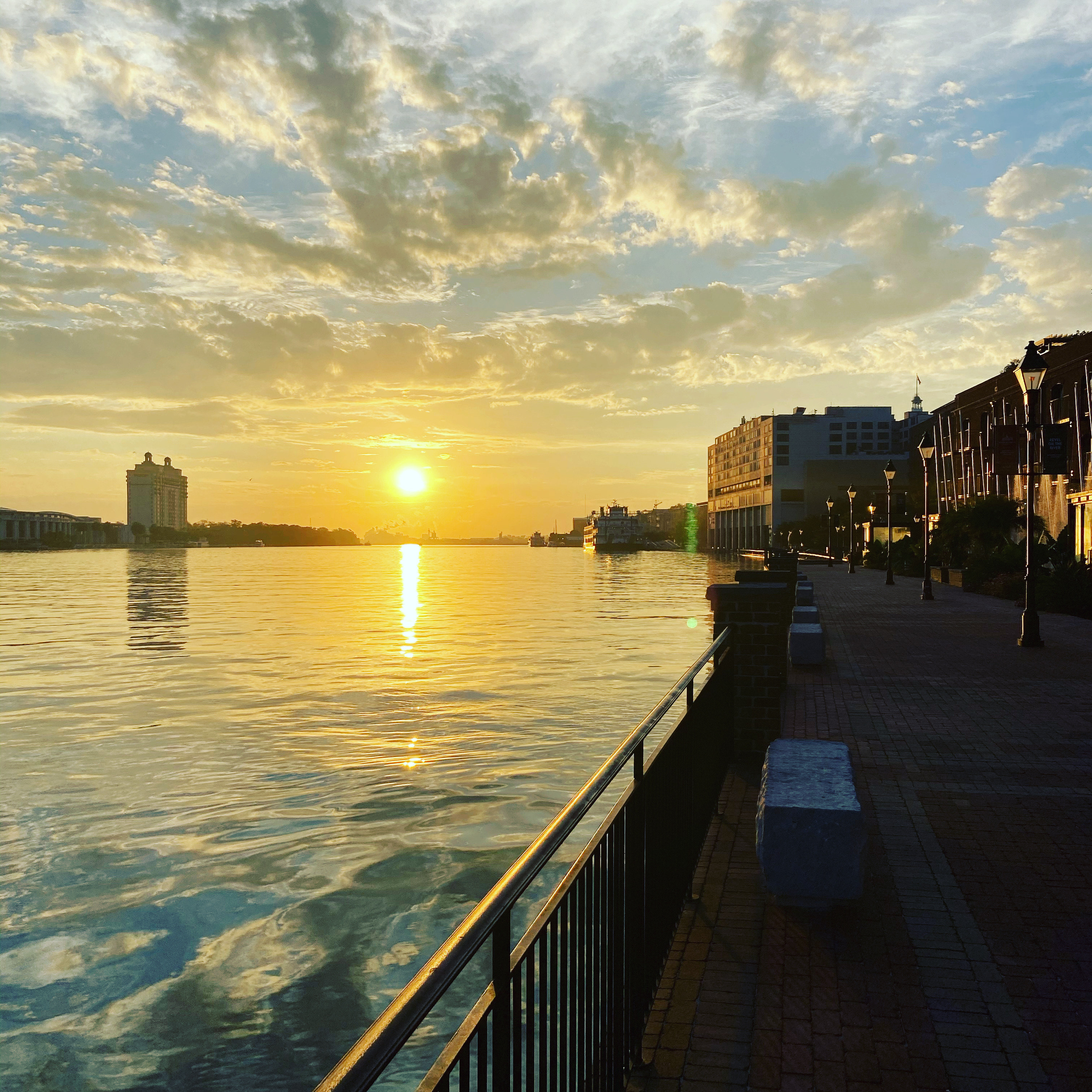 Savannah River Street, sunrise very short drive from Savannah Inn and Suites