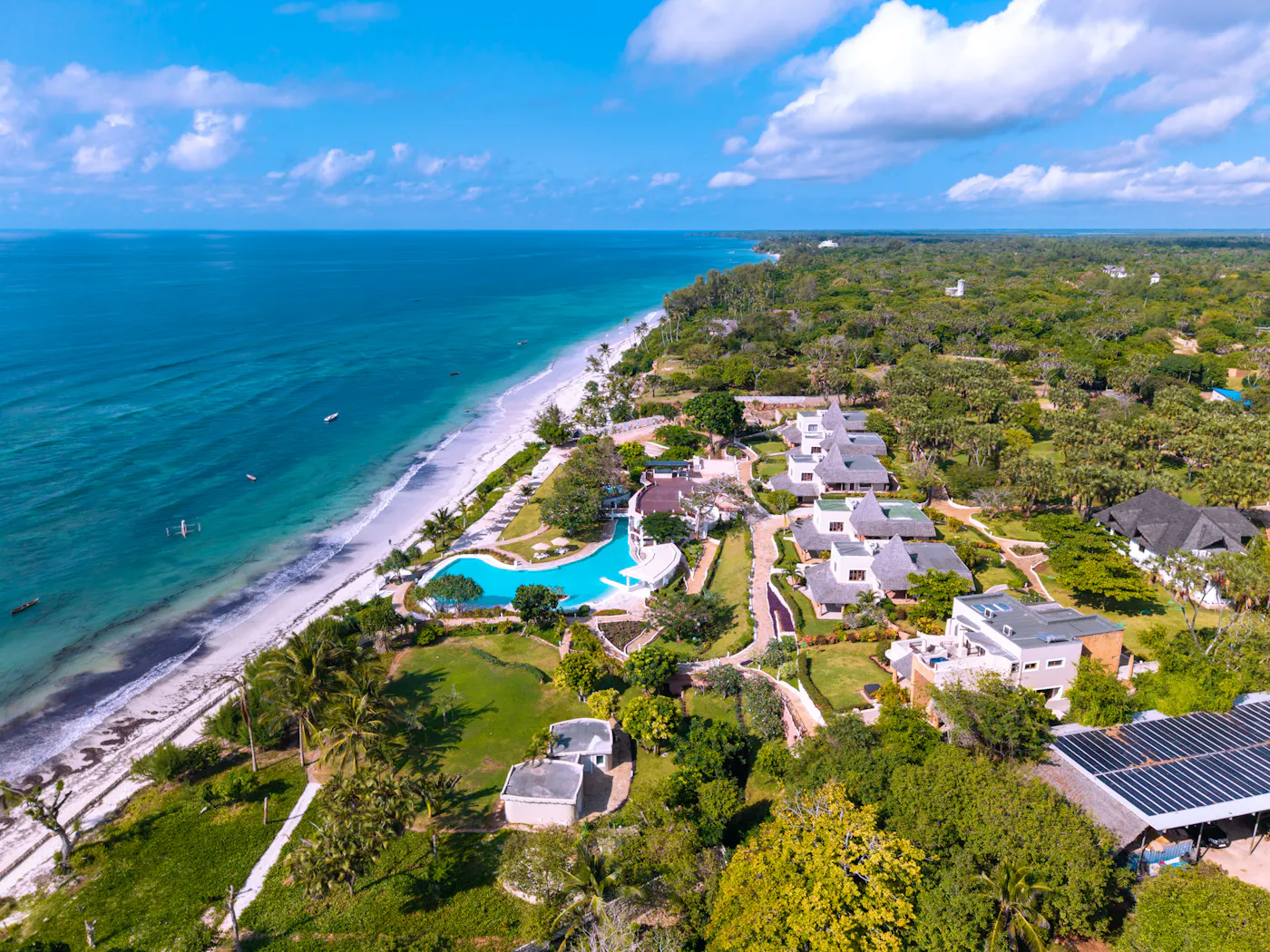 Aerial view of Zahari Oceanfront and the Msambweni coastline