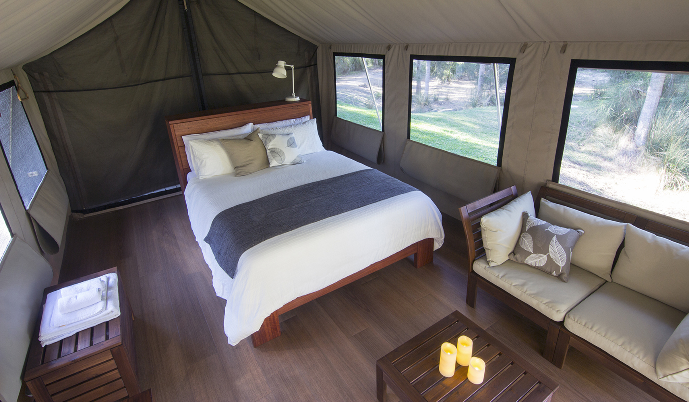 Bangalay Retreat glamping safari tent at Bawley Point, NSW