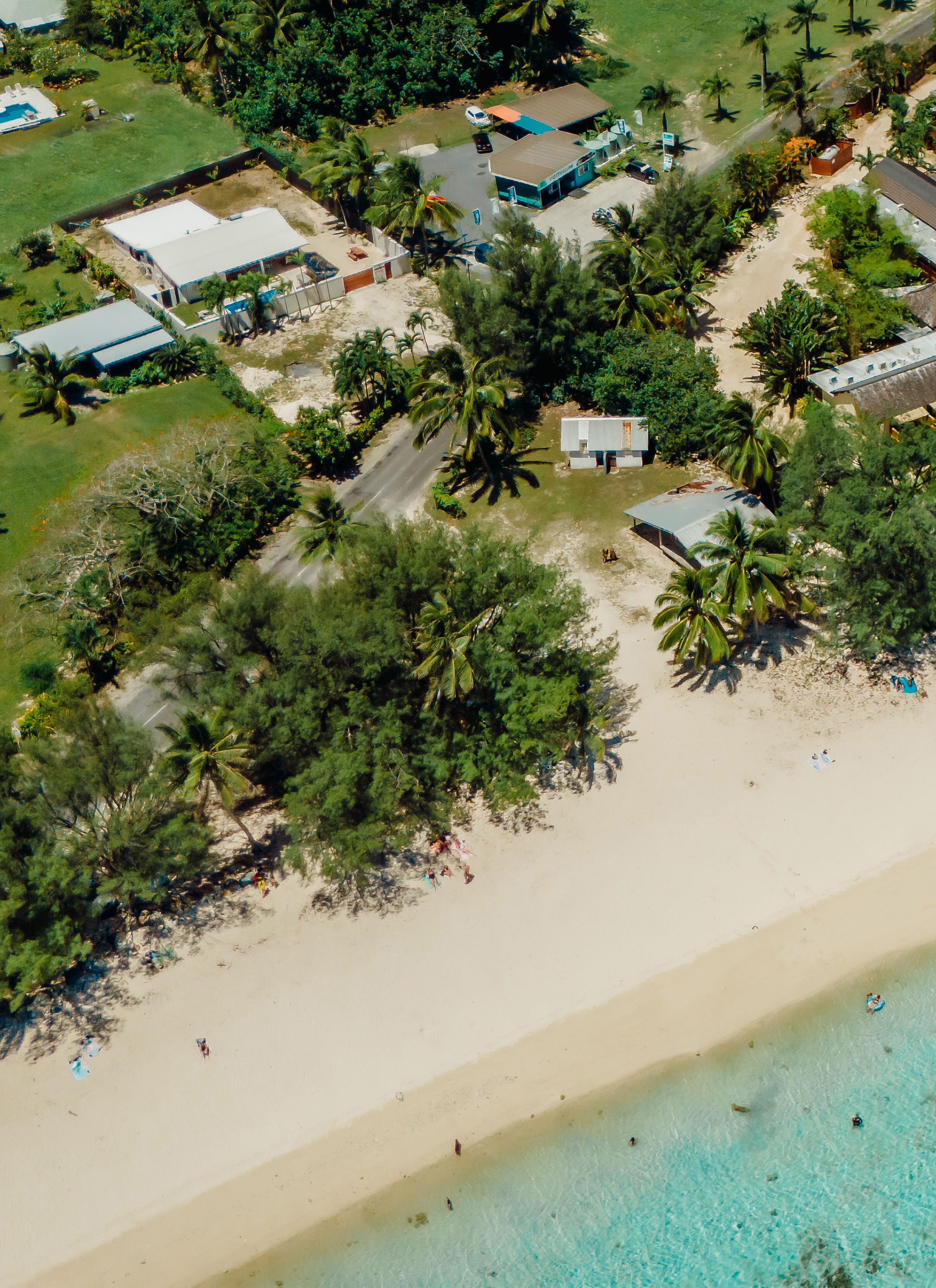 Birdseye view showing the property and the beach across the road from the Villa.