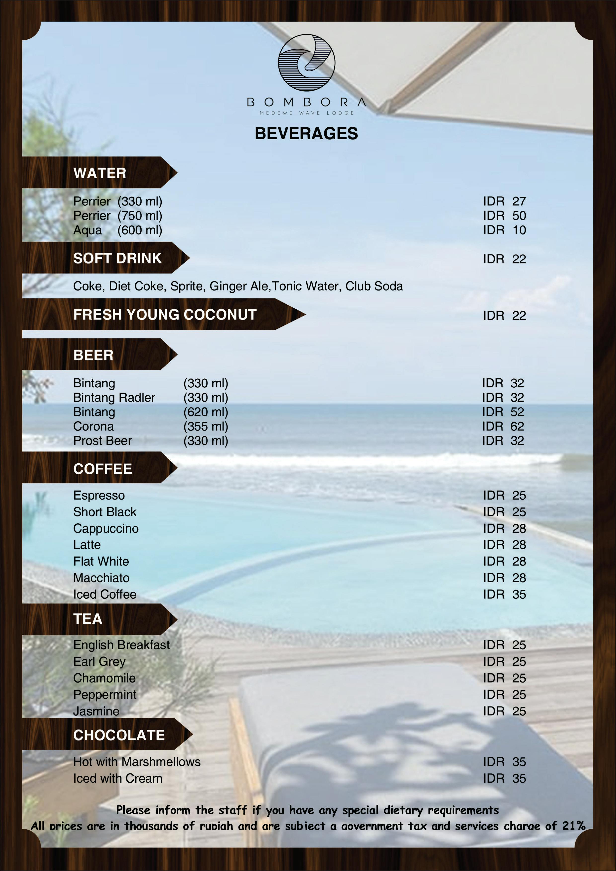 Beverage Menu Bombora Medewi Wave Lodge