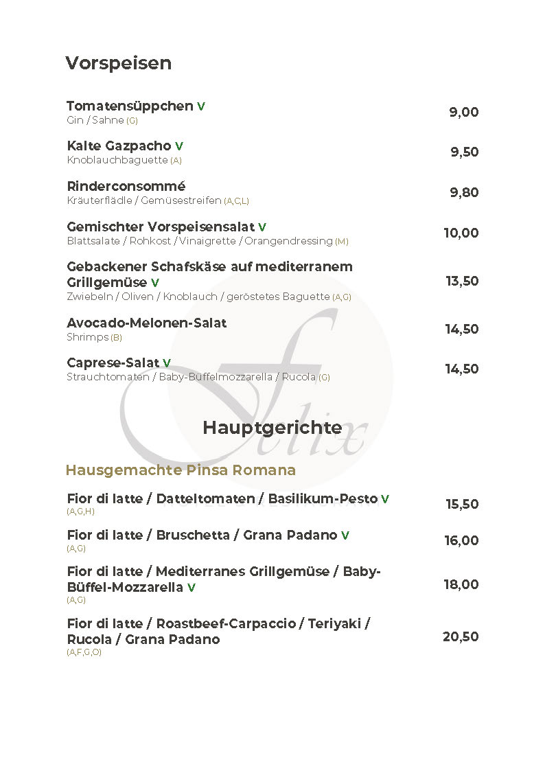 Hotel Restaurant Felix Bensheim speisekarte mittagstisch abendessen