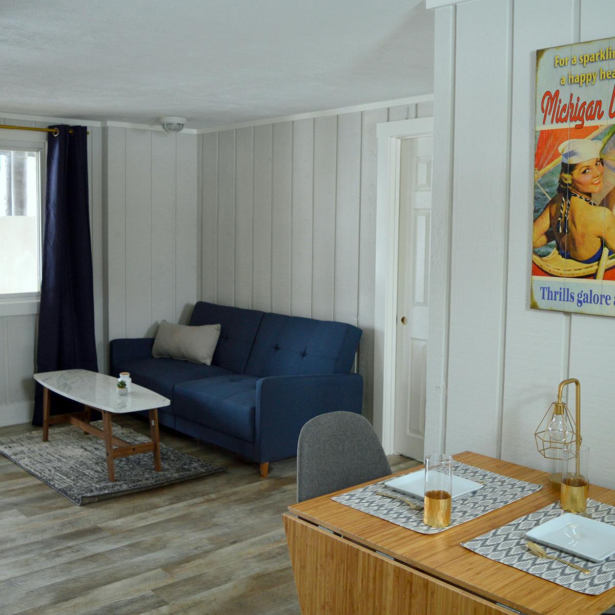 Living area in luxury 2 bedroom suite Beulah Michigan