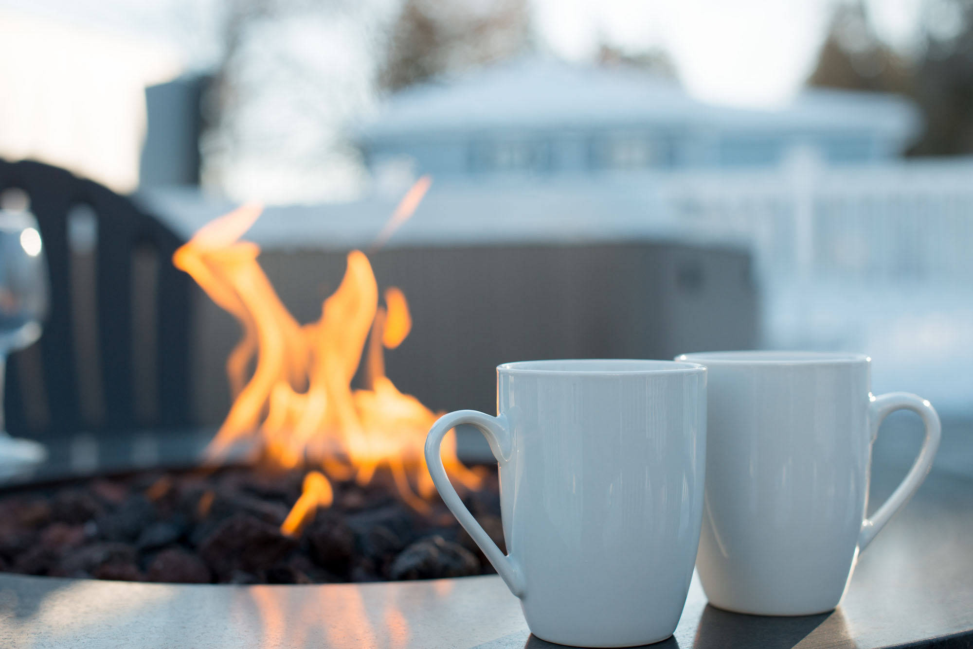 Outdoor fire table Coastal Suites Resort Michigan