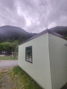 In between two mountains at QBox Campground Queenstown