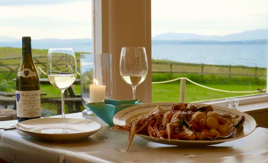 Seafood Platter with a lovely bottle of Chablis at the Lochindaal Seafood Kitchen