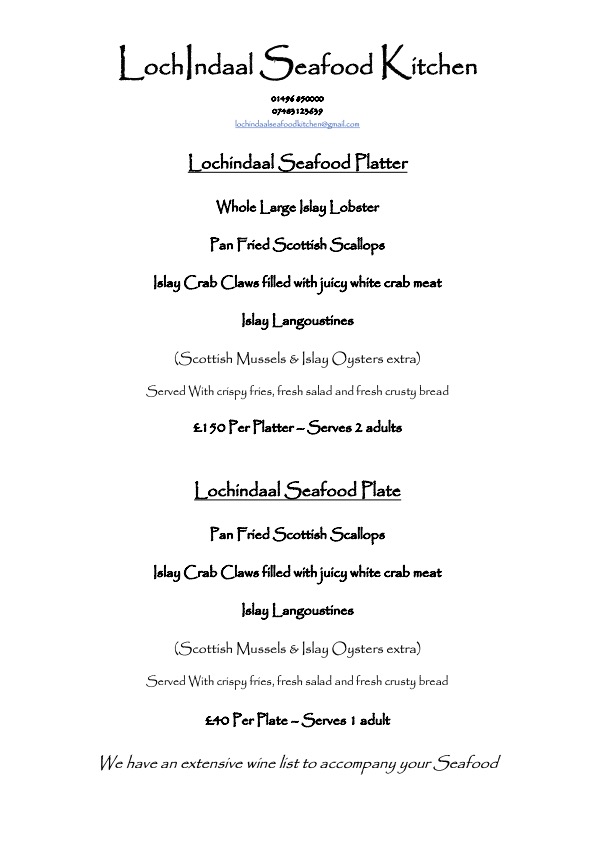 Seafood Platter & Plate menu at the Lochindaal Seafood Kitchen