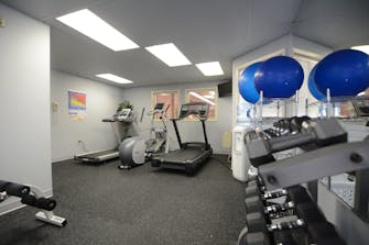Exercise room, weights, machines