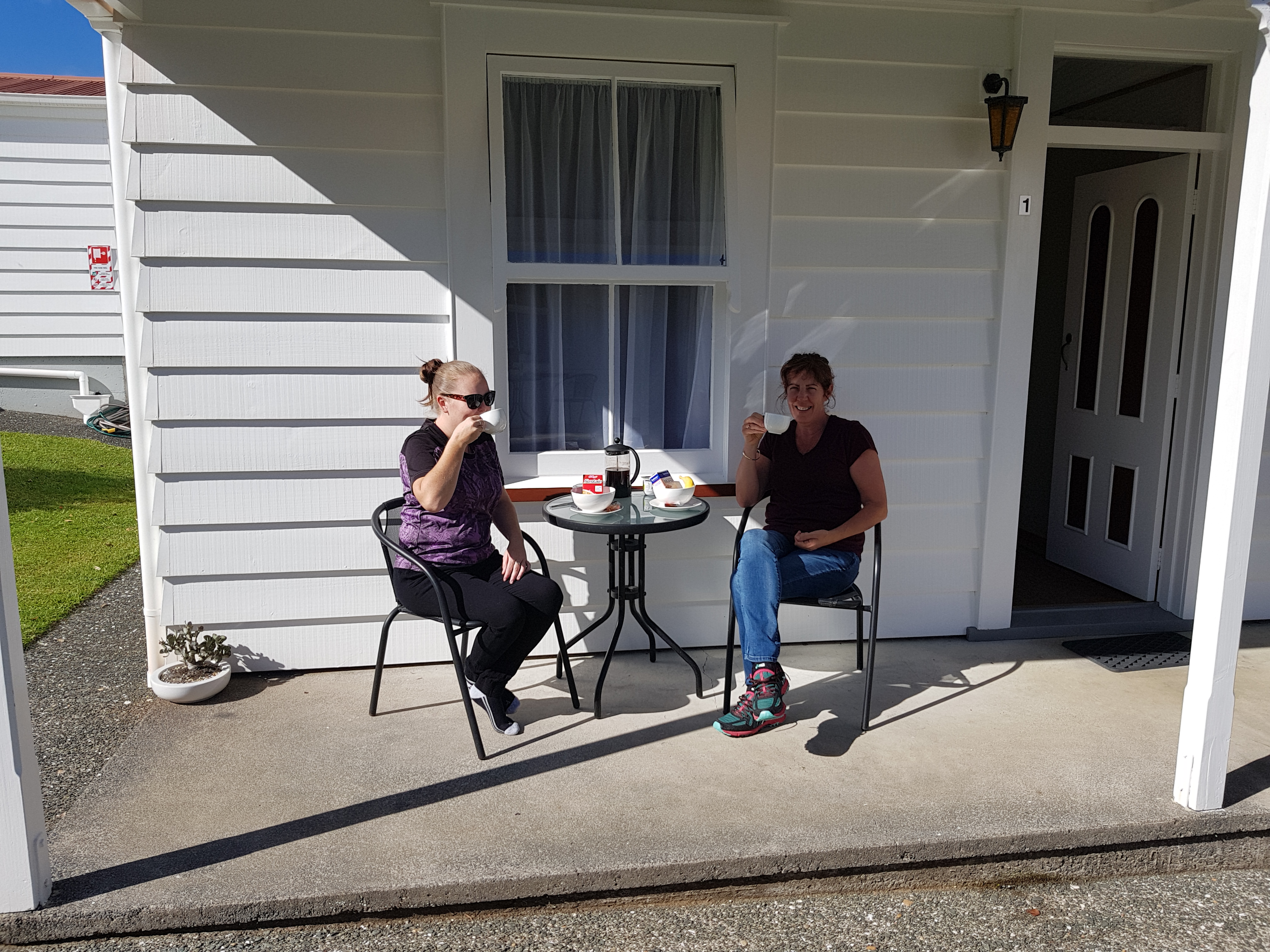 Enjoying a nice breakfast on the deck