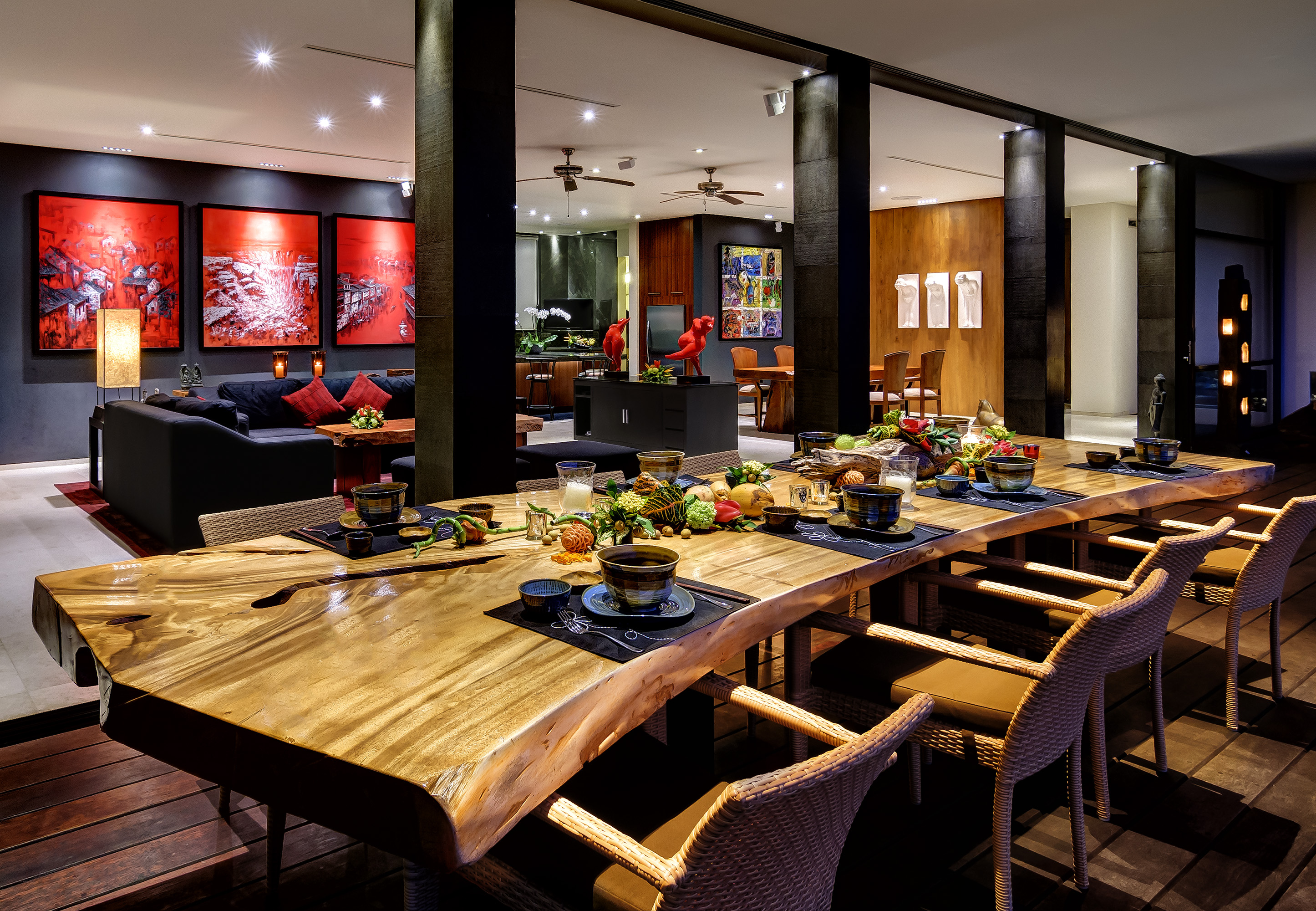 PRIVATE VILLAS OF BALI - Villa Tirta Kencana - pool side dinner, outdoor dining.