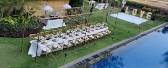 PRIVATE VILLAS OF BALI -Culinary, Event and weddingVilla Frangipani poolside wedding banquet set up according to your wishes.