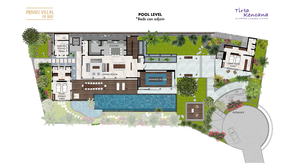 PRIVATE VILLAS OF BALI - Villa Tirta Kencana - Lay Out Pool Living Level