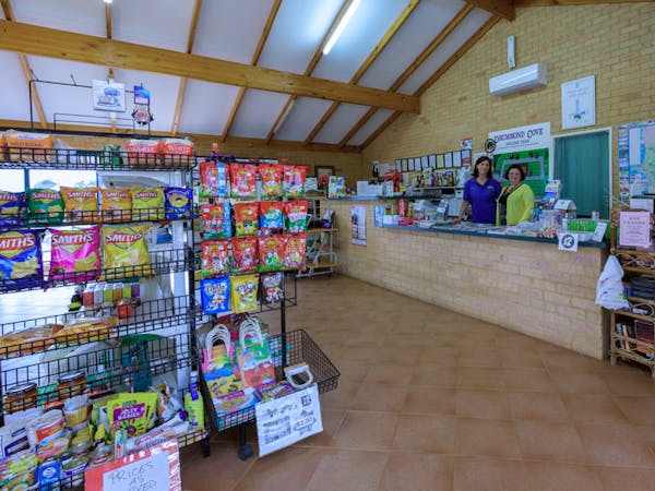 "Drummond Cove Holiday Park reception and shop with liquor store"