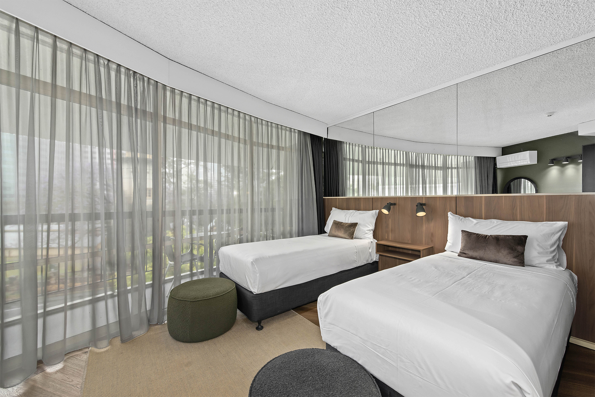 Twin room with balcony at the Tower Mill Hotel Brisbane