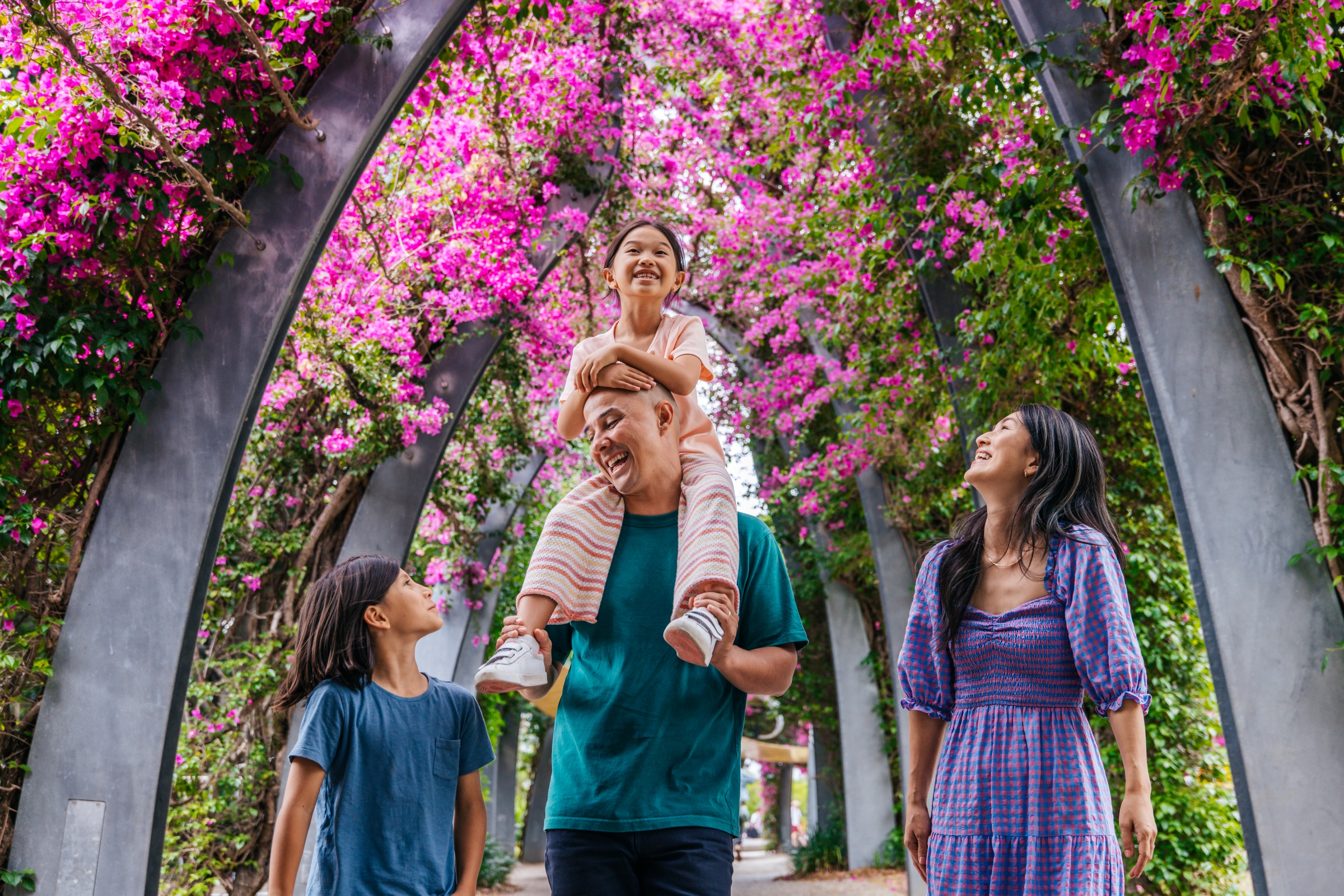 Family walking through South Bank Parklands together