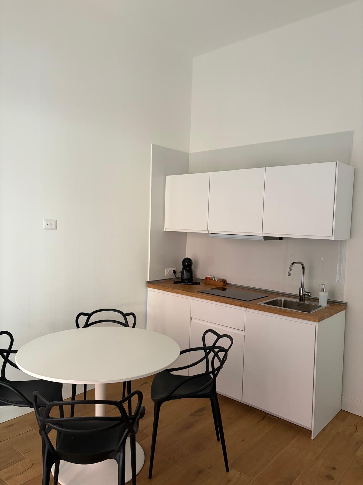 Angolo cottura moderno con tutto il necessario.