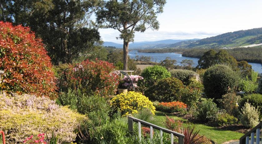 Enjoy the colourful gardens and Huon Valley views at Hillside Bed & Breakfast Huonville Tasmania hillsidebedandbreakfasthuonv