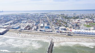 Aerial of beach and boards
