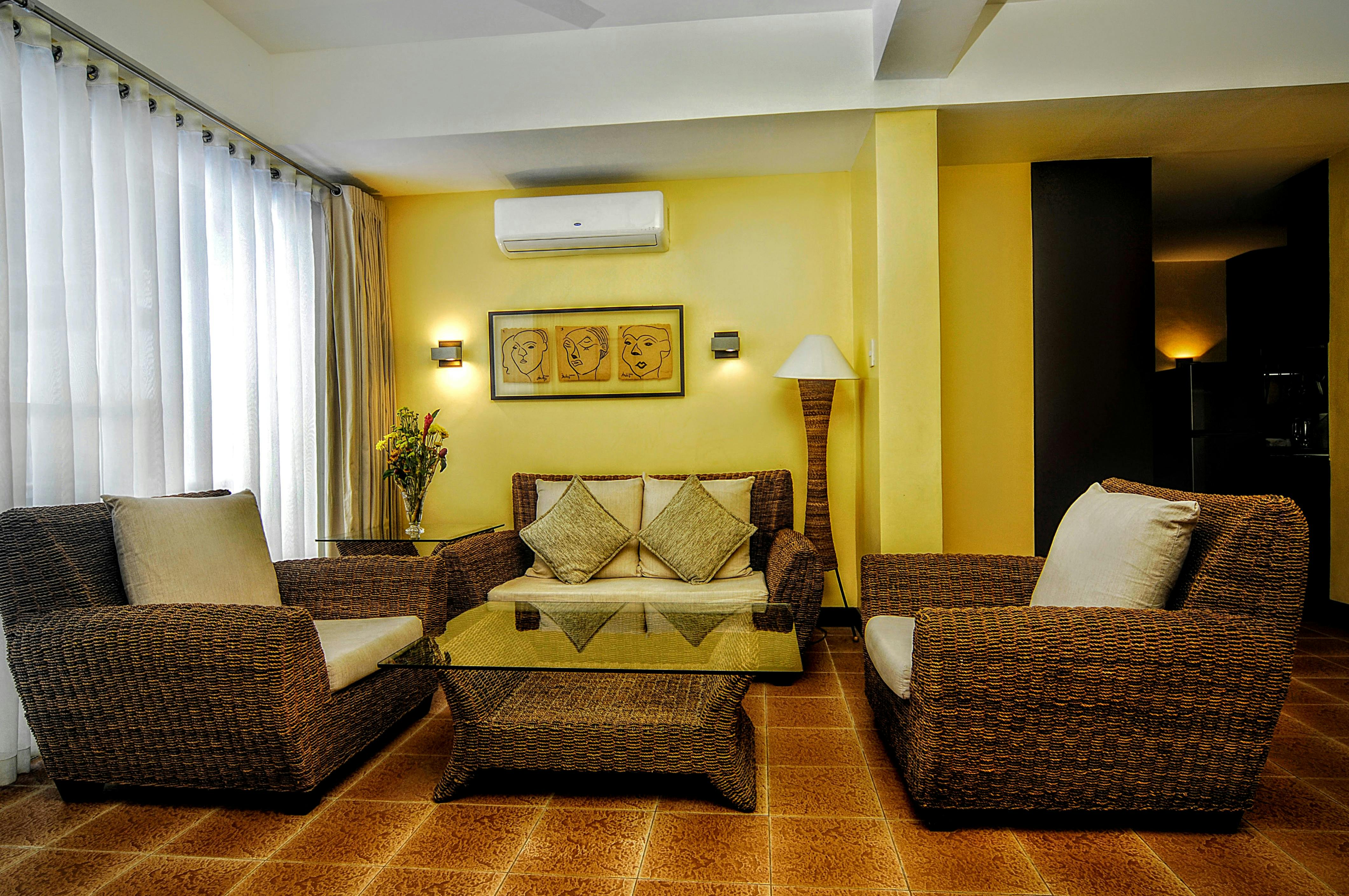 Living room of Maranaw, a 2 bedroom absolute beachfront apartment at Boracay SandCastles The Apartments.