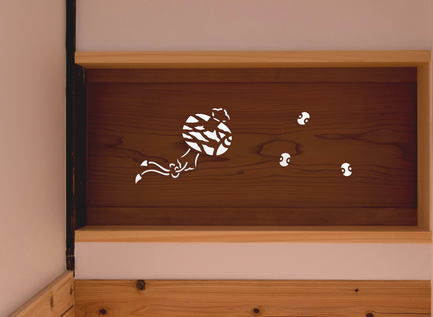 Kyoto BenTen Residences Restoration - Antique wooden carving (Ranma) on wall of BenTen West