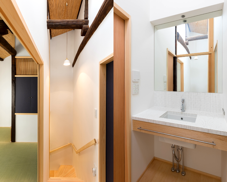 BenTen West Machiya in Kyoto - Stair landing and 2F Bathroom