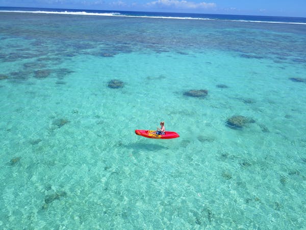 Kayaking on Aroa Lagoon off our private beach