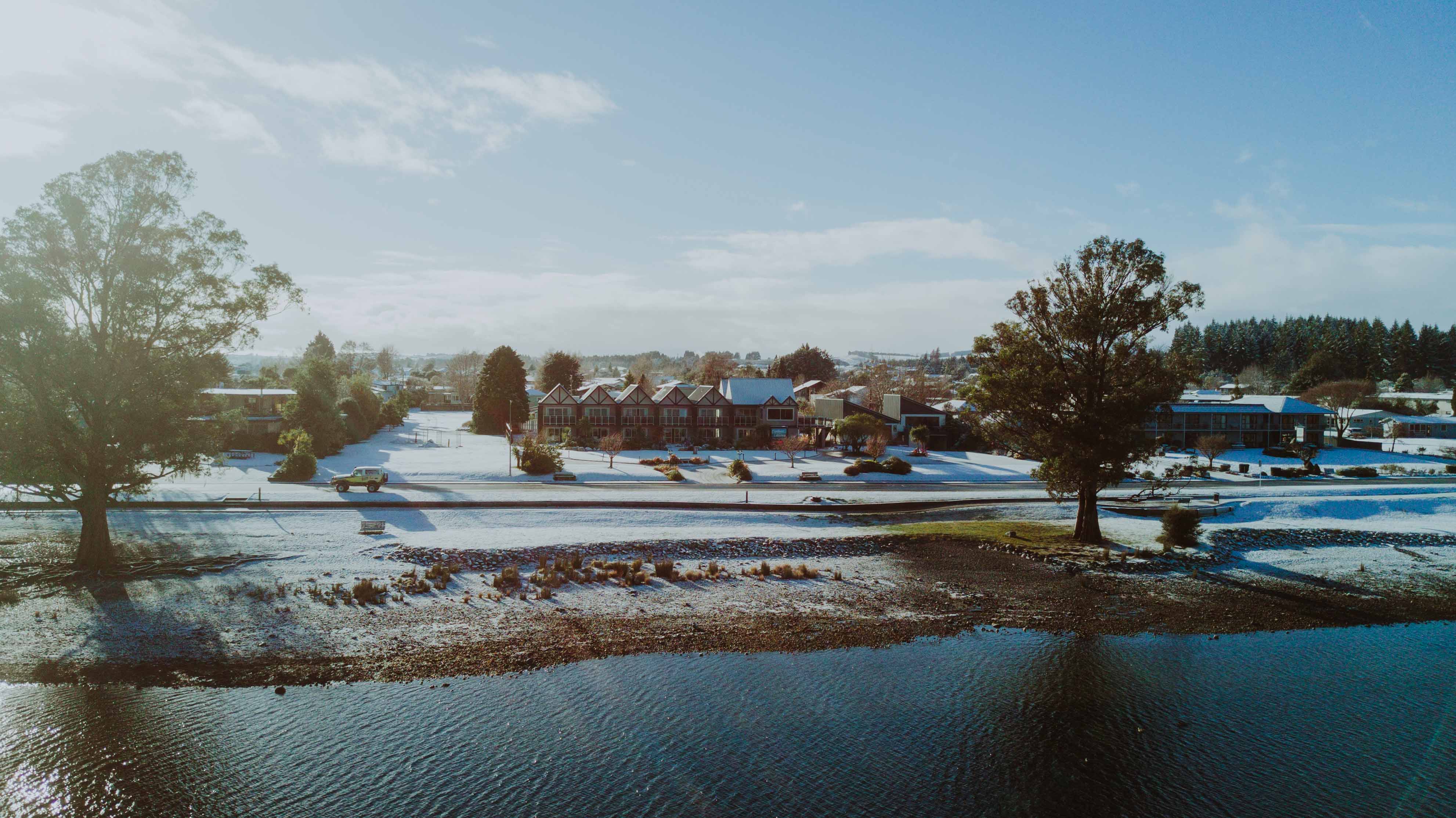 Very close to the lake