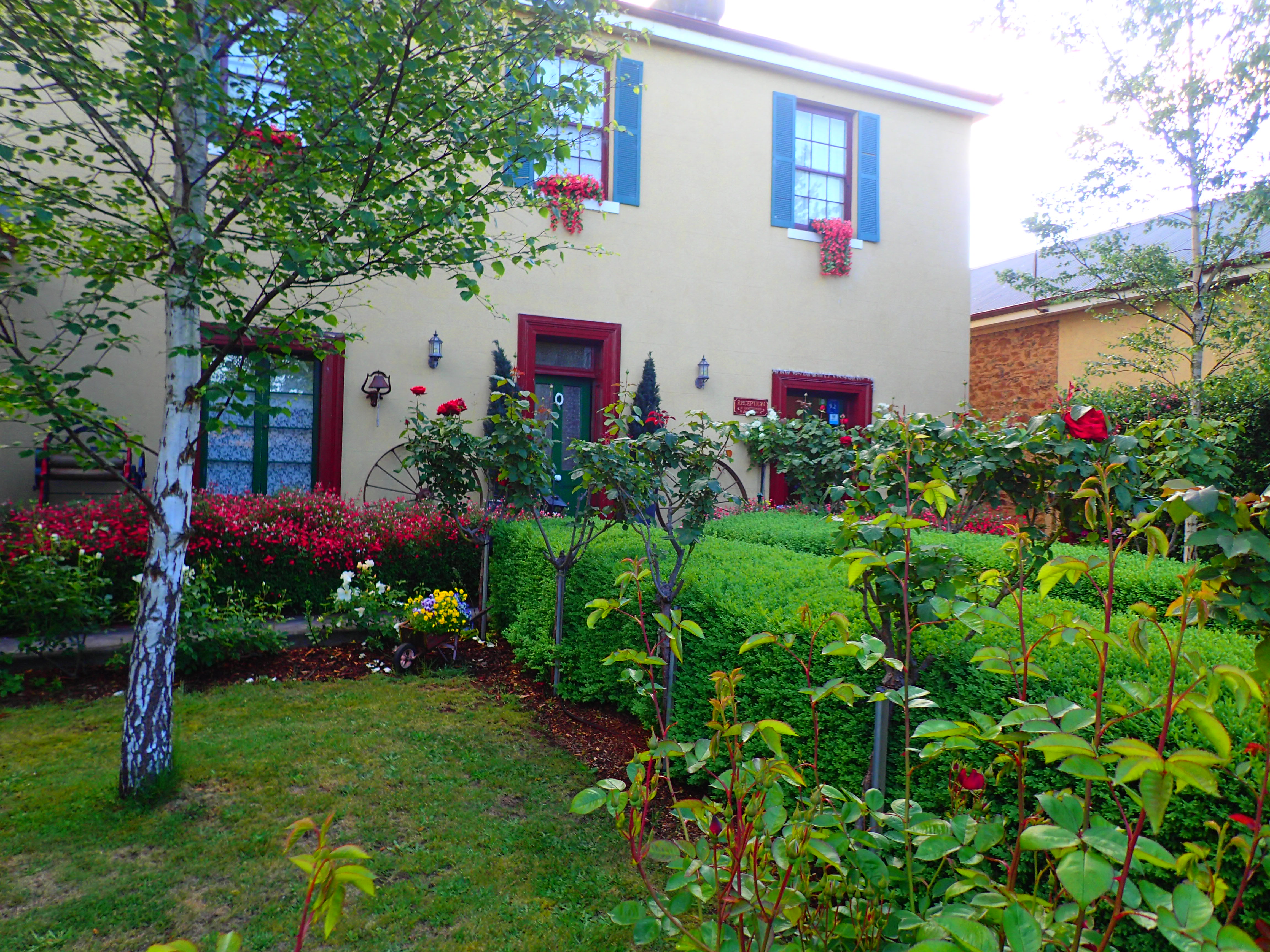 The heritage beauty of colourful gardens at Blakes Manor Deloraine Tasmania.