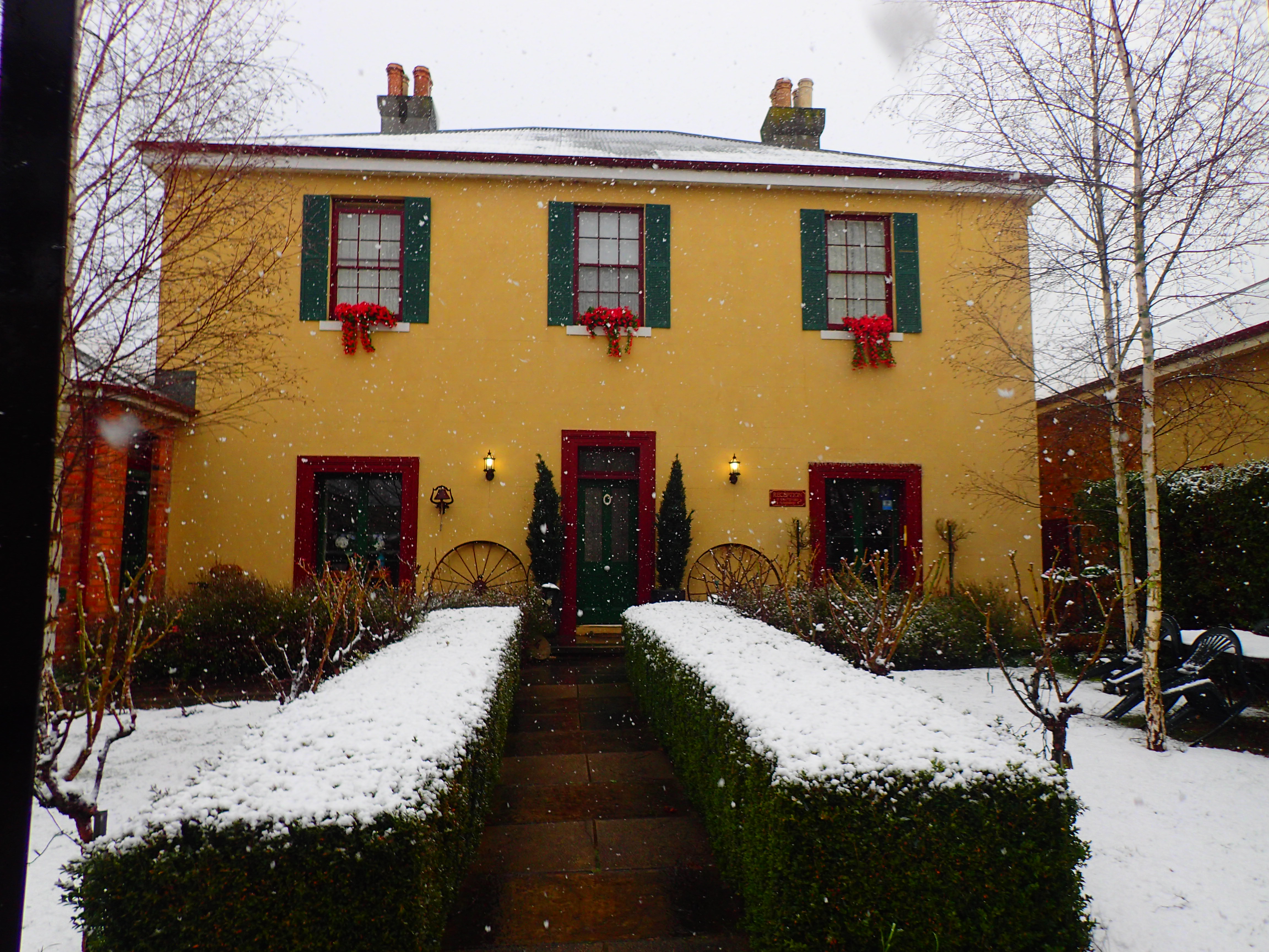 Blakes Manor Heritage Self-contained Accommodation, Tasmania in the snow. So romantic and beautiful.