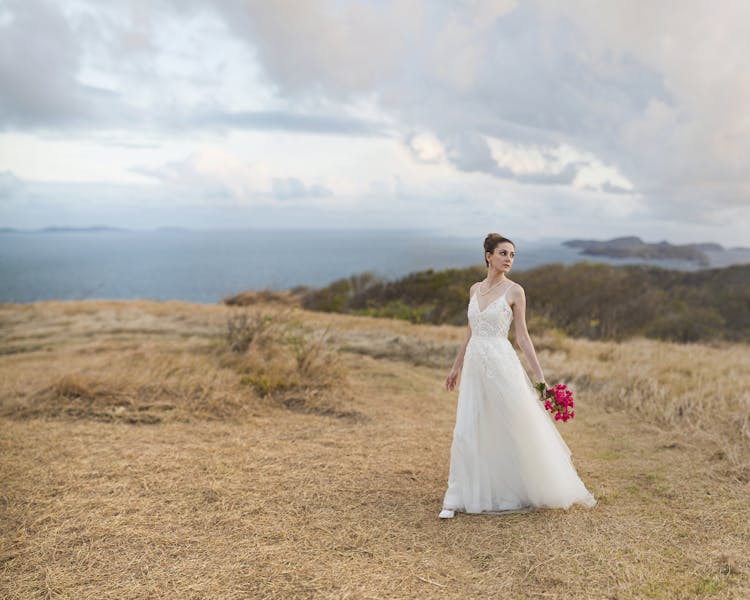 Shot of the Bride Overlooking The Grenadine Islands