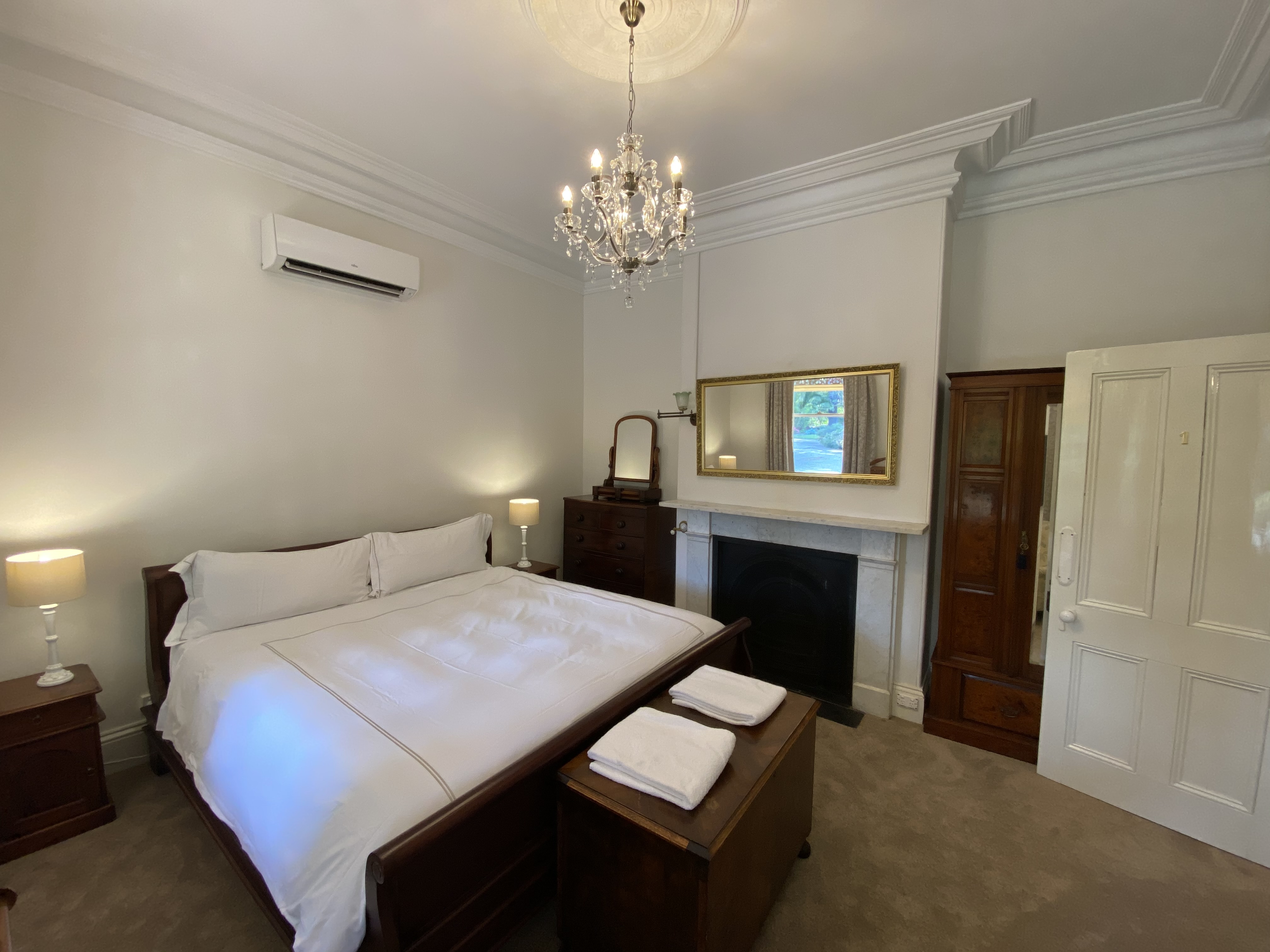 Homestead Room 1 with original marble fireplace. Insert Wrights Bivalve circa 1870s.