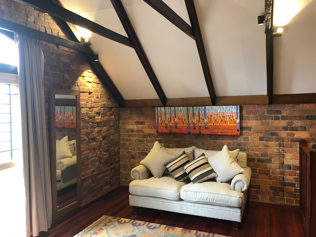 Stables Apartment upstairs couch, Bon Accord B&B in Sale, Gippsland.