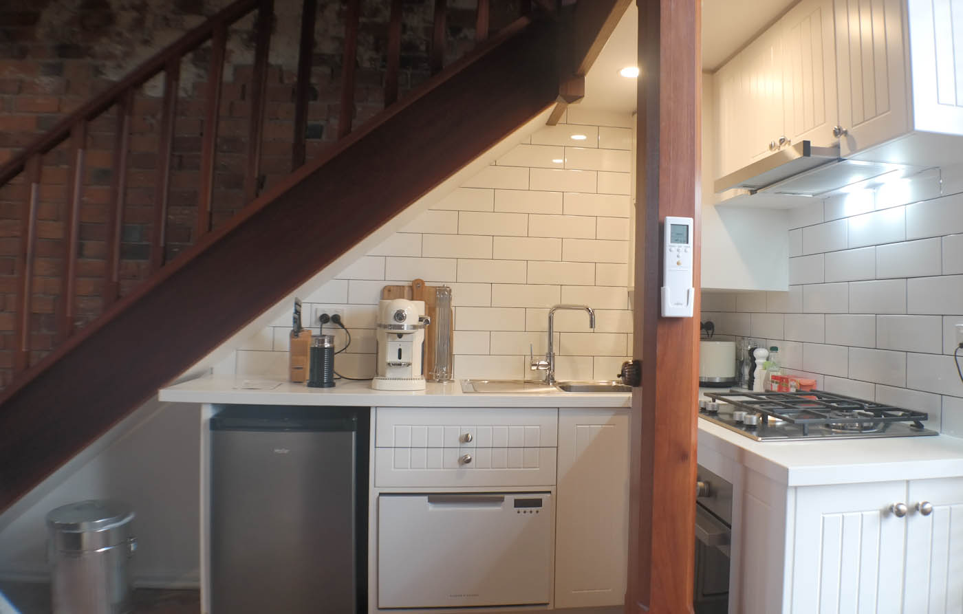 Stables Apartment kitchen, Bon Accord B&B in Sale, Gippsland.
