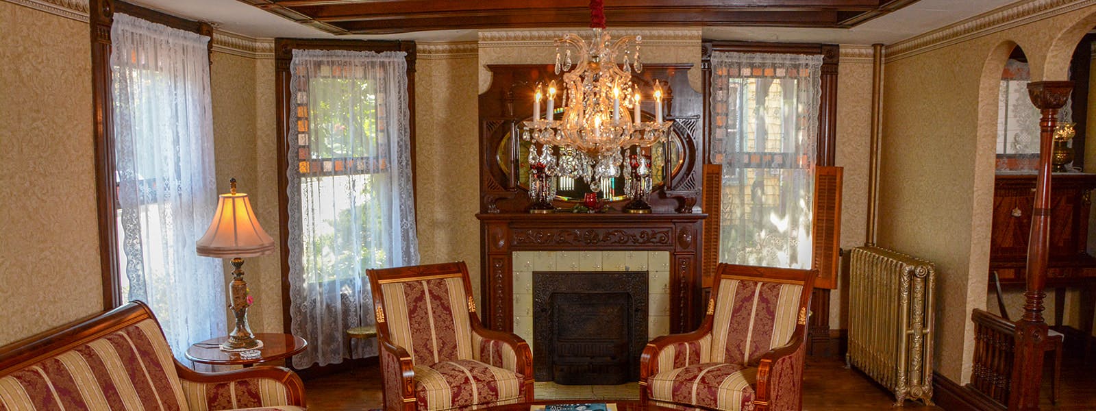 Front parlor showing fireplace.