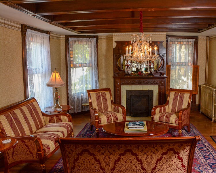 Front parlor showing fireplace.