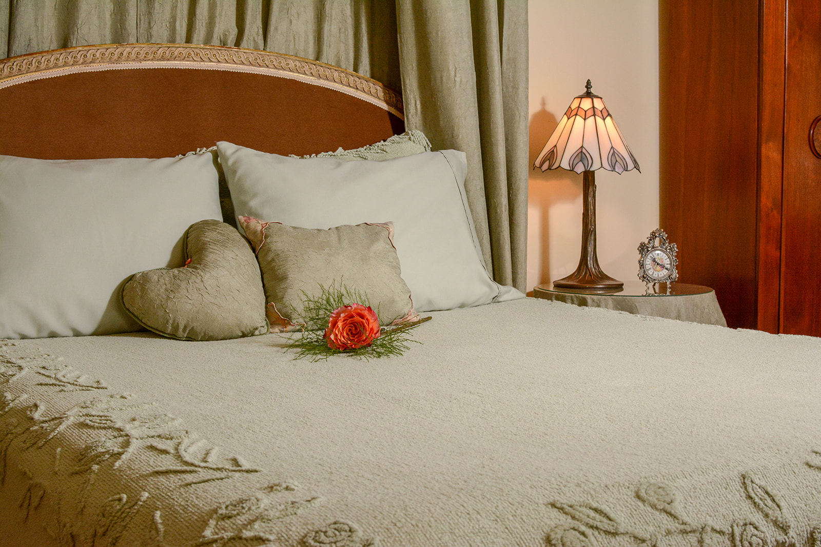 View of the bed in the Rapunzel Suite.