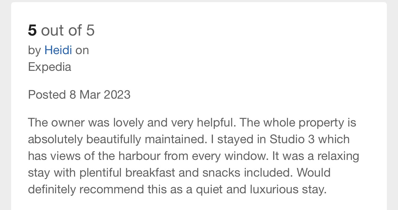 Boat Harbour Jetty B&B review by Heidi