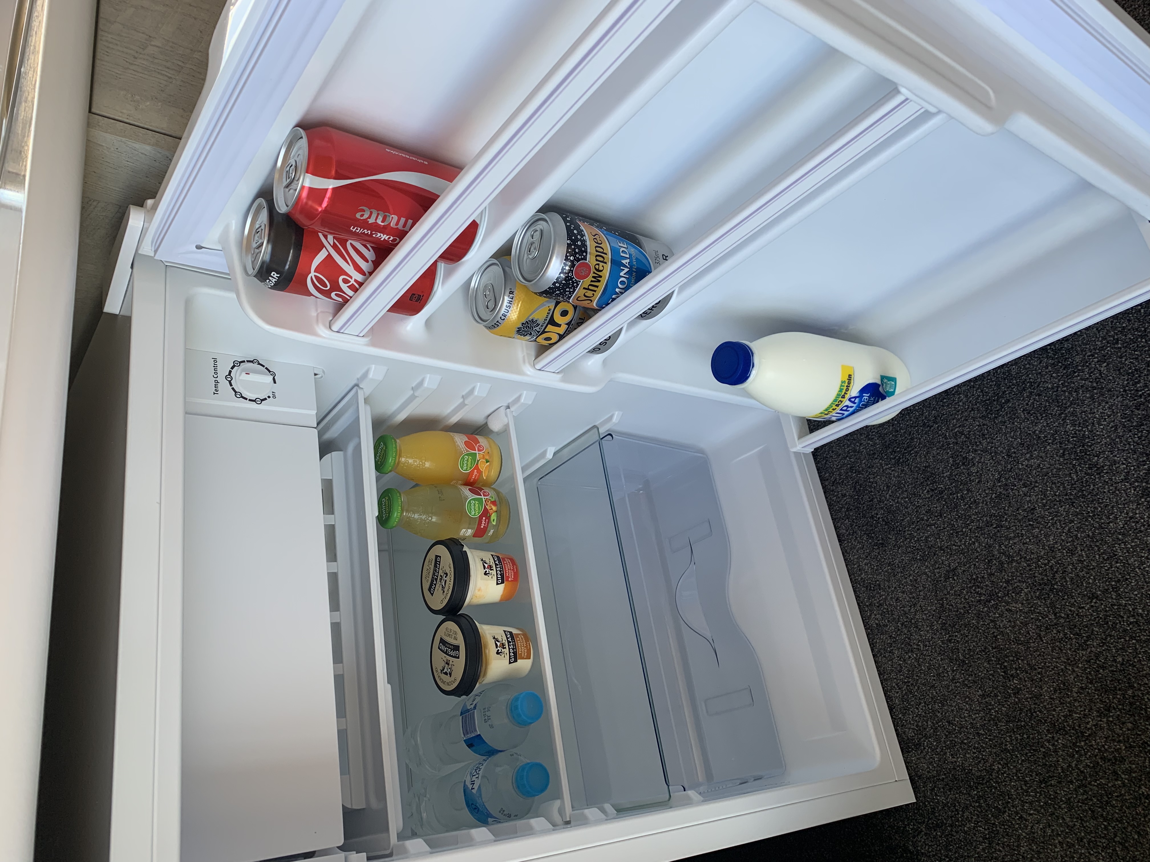 Fridge with complimentary refreshments