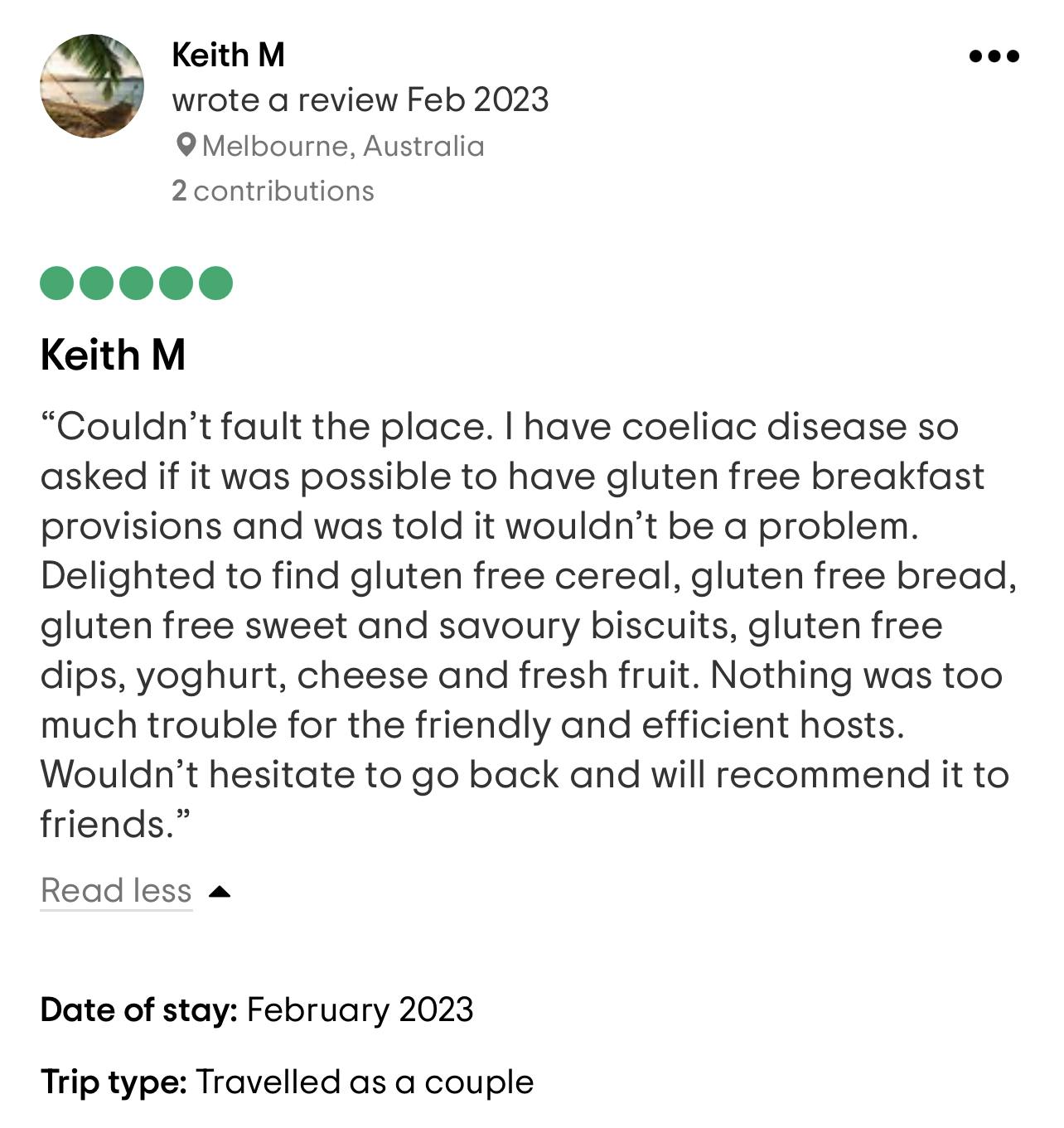 Boat Harbour Jetty B&B review by Keith