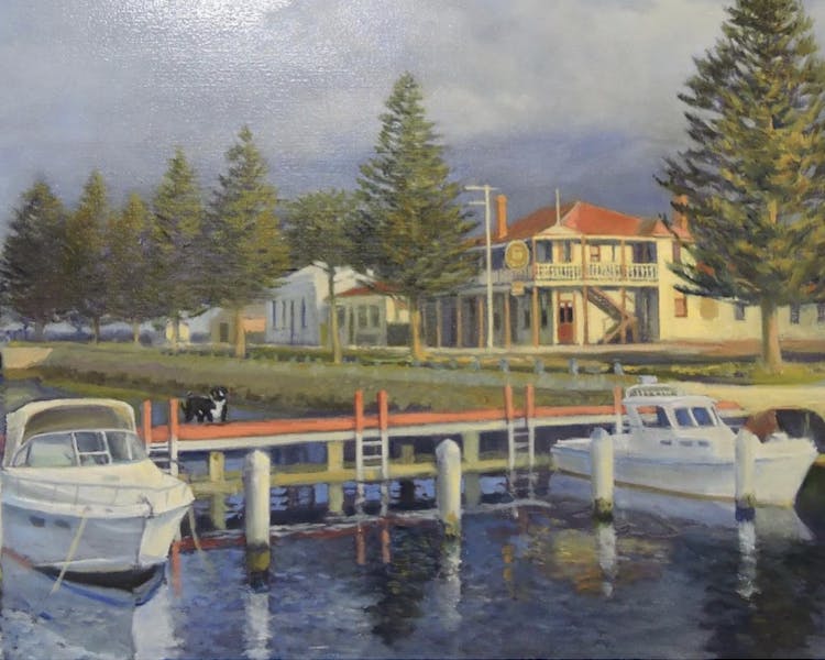 Warren Curry traditional style painting of the former Port Albert Hotel