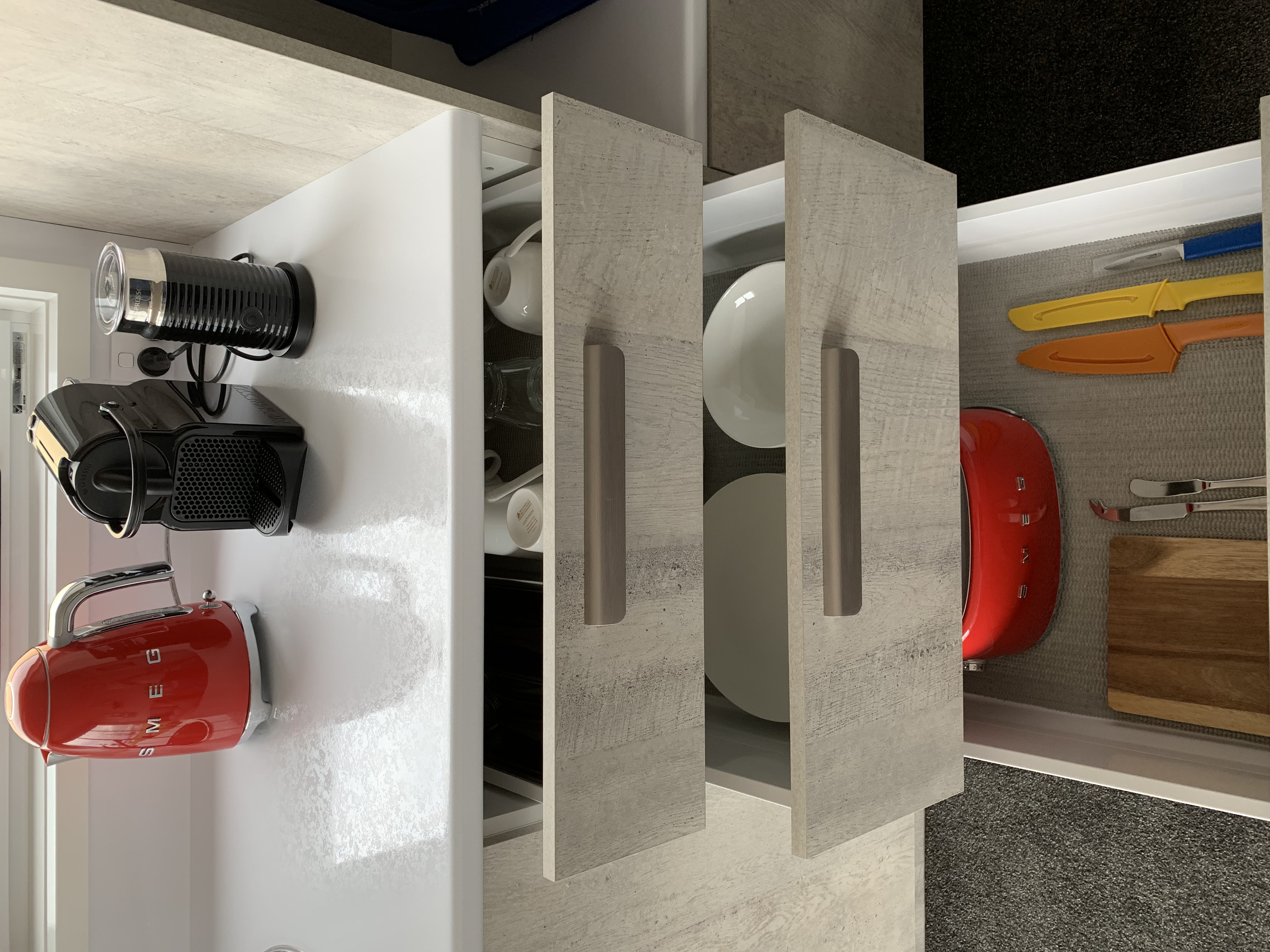 Kitchenette contains Smeg kettle, Smeg toaster, Nespresso coffee machine with complimentary pods