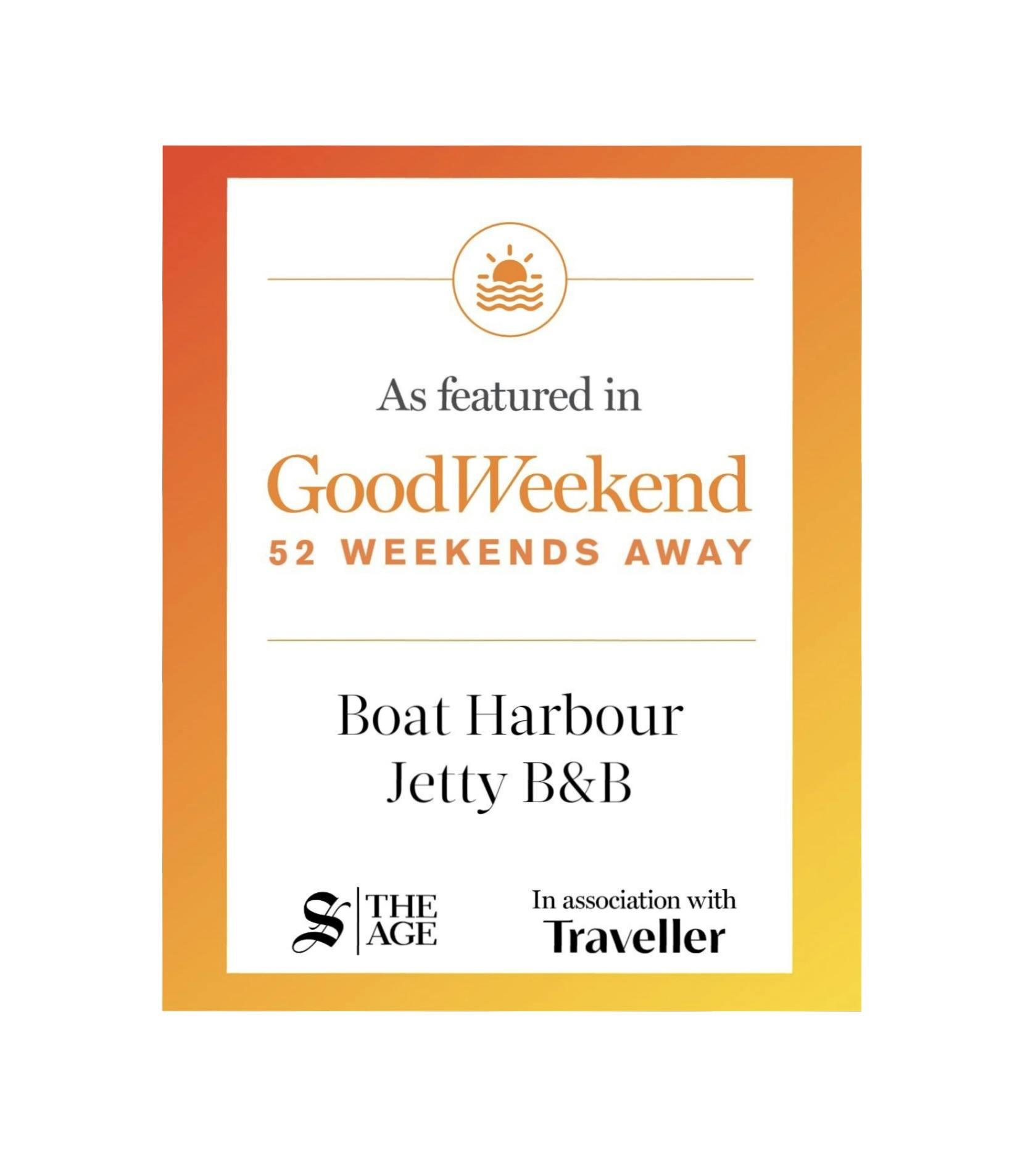 Boat Harbour Jetty B&B featured in 2025 Good Weekend 52 Weekends Away