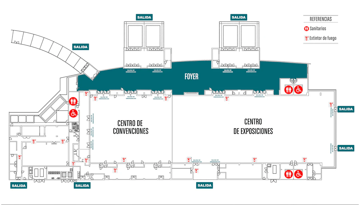 Croquis de Foyer: ubicación dentro del complejo, con accesos y salidas de emergencia