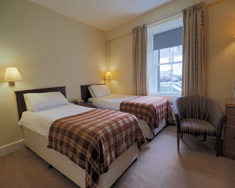 Twin room facing the rear of the Royal Hotel located in Stornoway, Isle of Lewis.