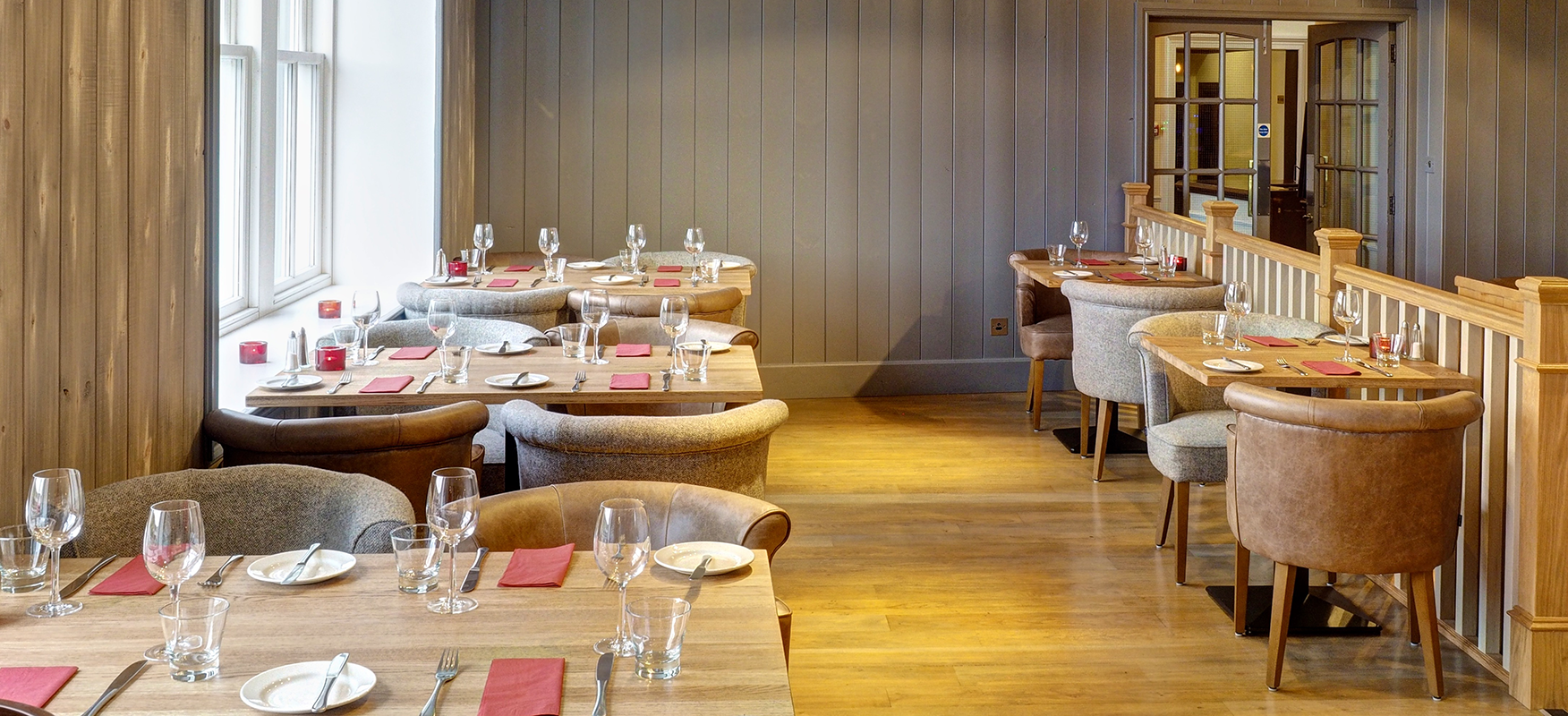 Table set up up in the Boatshed Restaurant in the Royal Hotel, Stornoway, Isle of Lewis