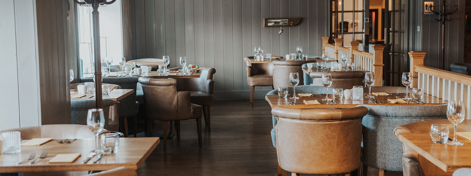 Table set up up in the Boatshed Restaurant in the Royal Hotel, Stornoway, Isle of Lewis
