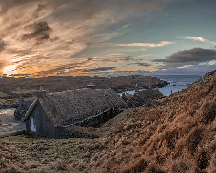 Gearrannan Blackhouse Village, built in the 1800s close to the Callanish Standing Stones and Carloway Broch