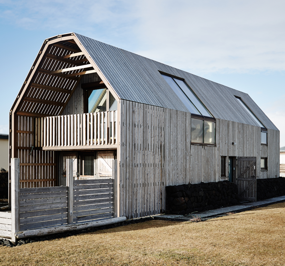 The Barn house in Stokkseyri is clad with Siberian larch.