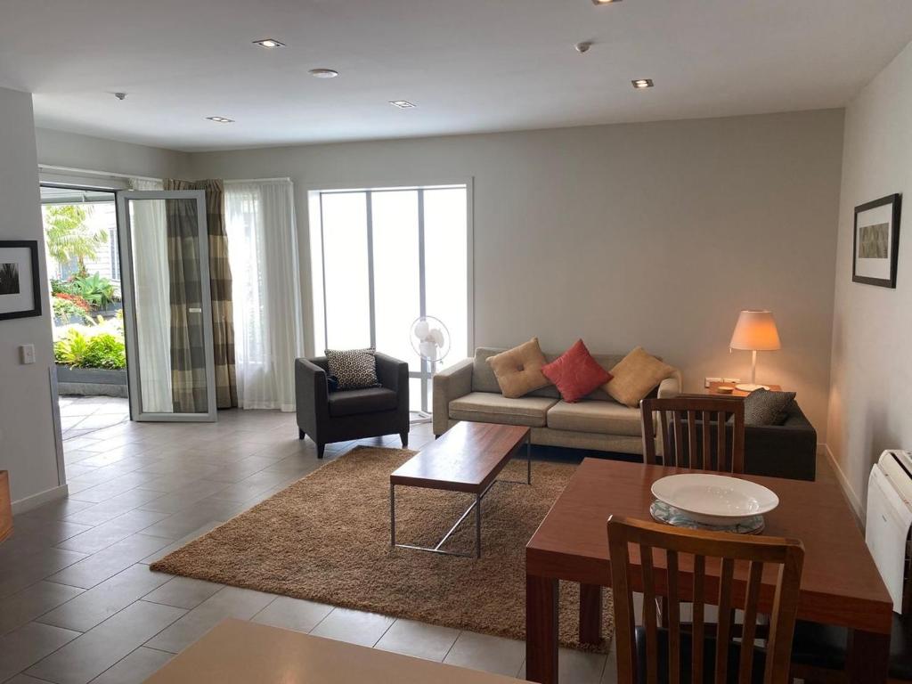 Comfy lounge and dining table.